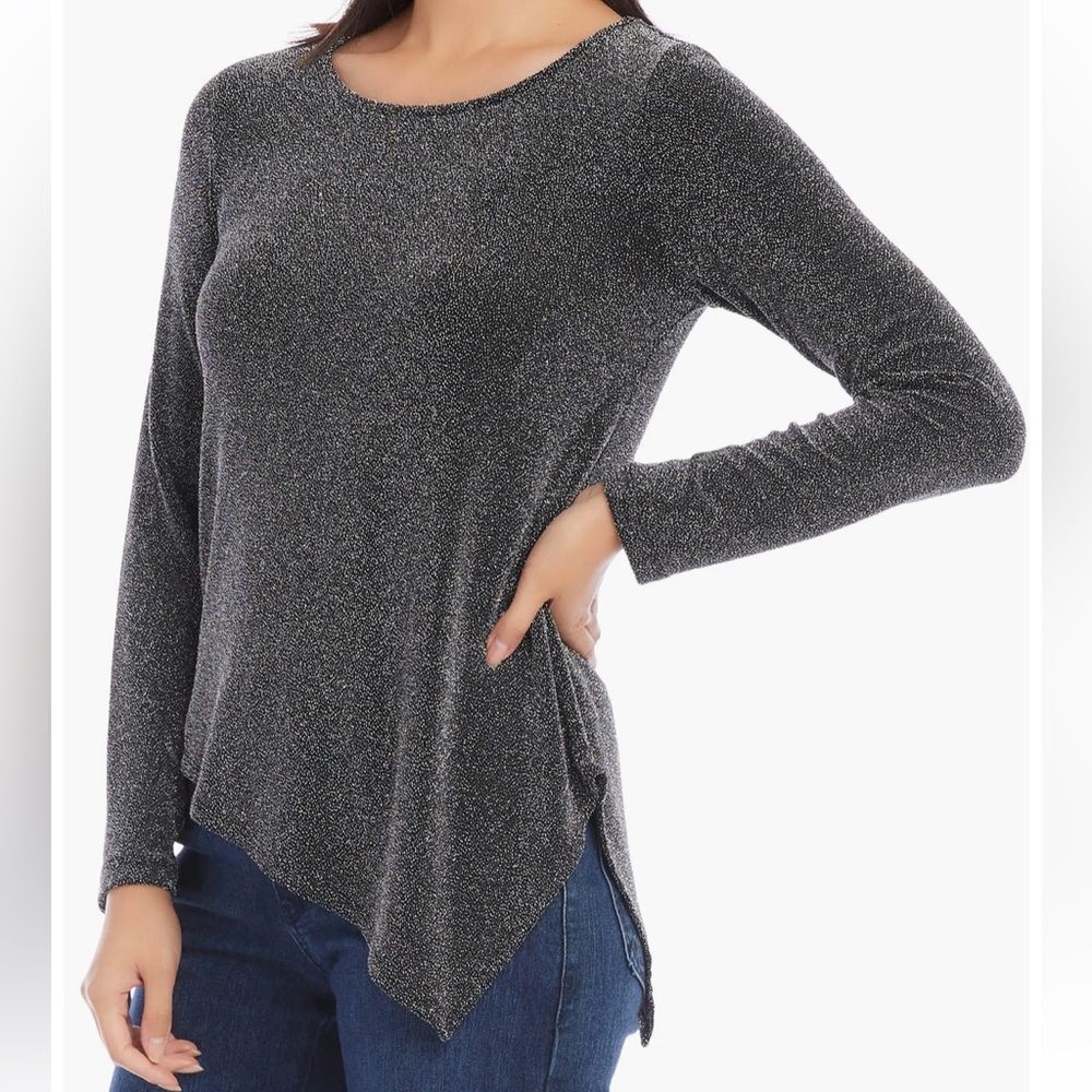 KAREN KANE Asymmetrical All That Glitters Long Sleeve top Size Large